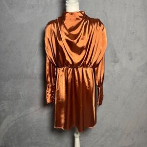 SHEIN Size L copper satin drape mini dress glam Y2K shoulder pad luxe